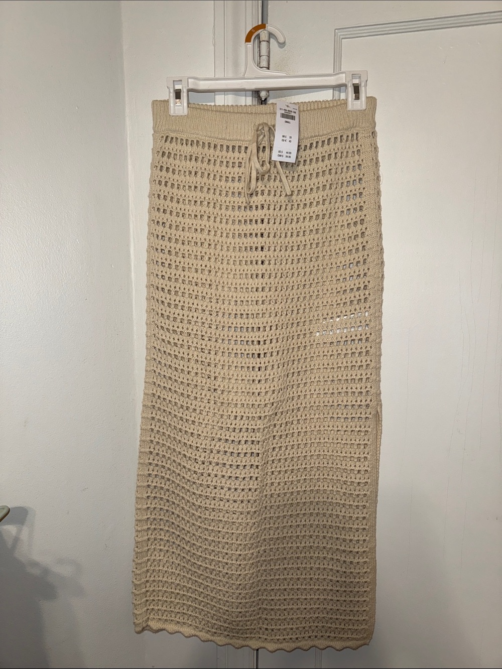 Beige Crochet Drawstring Midi Skirt